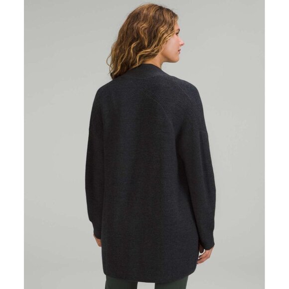 Lululemon Merino Wool-Blend Ribbed Long Wrap Sweater Heather Black Size 6 - Picture 3 of 13